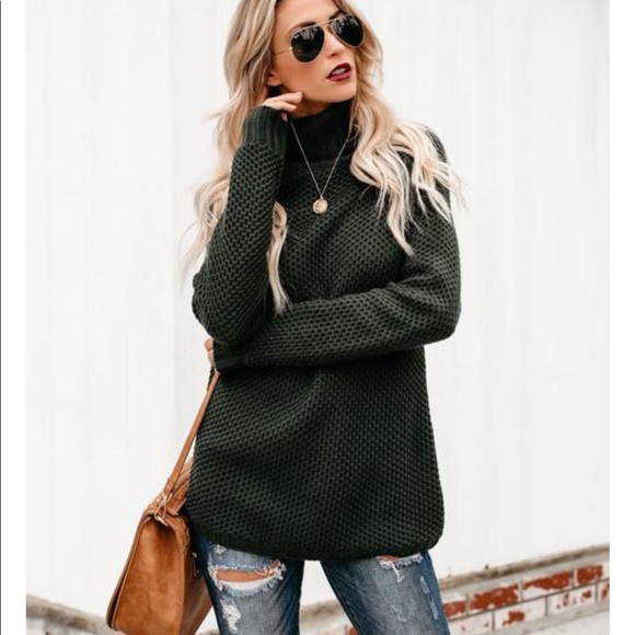 SELMA Slim Fit Turtleneck | Black Moss | - Picture 1 of 8